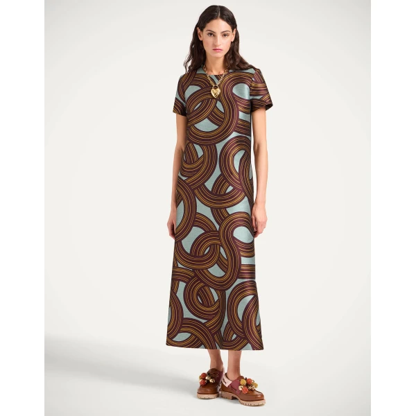 La DoubleJ Swing Dress Montecarlo Dusty Blue in Jacquard - Dresses - Milanese Maximalist Fashion at Coveti