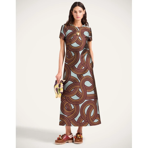 La DoubleJ Swing Dress Montecarlo Dusty Blue in Jacquard - Dresses - Milanese Maximalist Fashion at Coveti