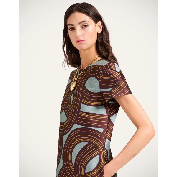 La DoubleJ Swing Dress Montecarlo Dusty Blue in Jacquard - Dresses - Milanese Maximalist Fashion at Coveti