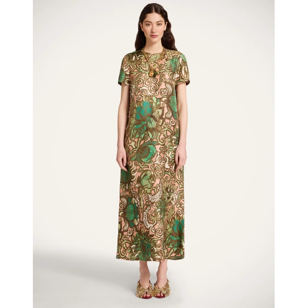La DoubleJ Swing Dress Nucleus Placée Dusty Pink in Silk Twill With Feathers - Dresses - Milanese Maximalist Fashion at Coveti