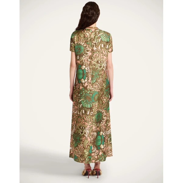 La DoubleJ Swing Dress Nucleus Placée Dusty Pink in Silk Twill With Feathers - Dresses - Milanese Maximalist Fashion at Coveti