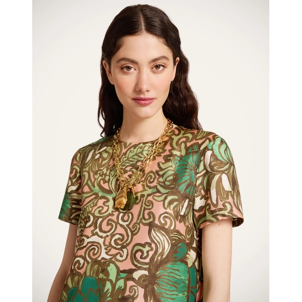 La DoubleJ Swing Dress Nucleus Placée Dusty Pink in Silk Twill With Feathers - Dresses - Milanese Maximalist Fashion at Coveti
