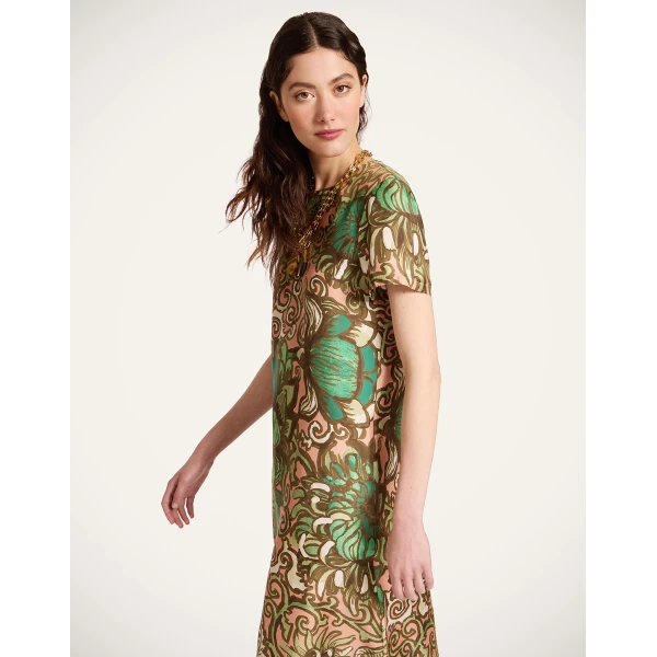 La DoubleJ Swing Dress Nucleus Placée Dusty Pink in Silk Twill With Feathers - Dresses - Milanese Maximalist Fashion at Coveti