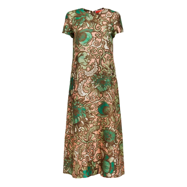 La DoubleJ Swing Dress Nucleus Placée Dusty Pink in Silk Twill With Feathers - Dresses - Milanese Maximalist Fashion at Coveti