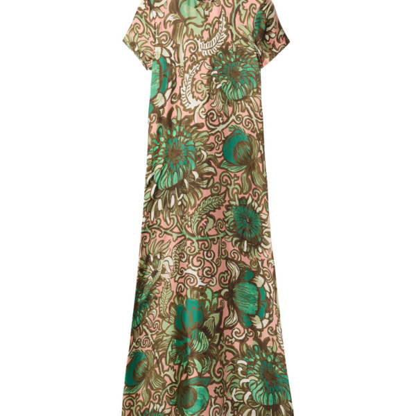 La DoubleJ Swing Dress Nucleus Placée Dusty Pink in Silk Twill With Feathers - Dresses - Milanese Maximalist Fashion at Coveti