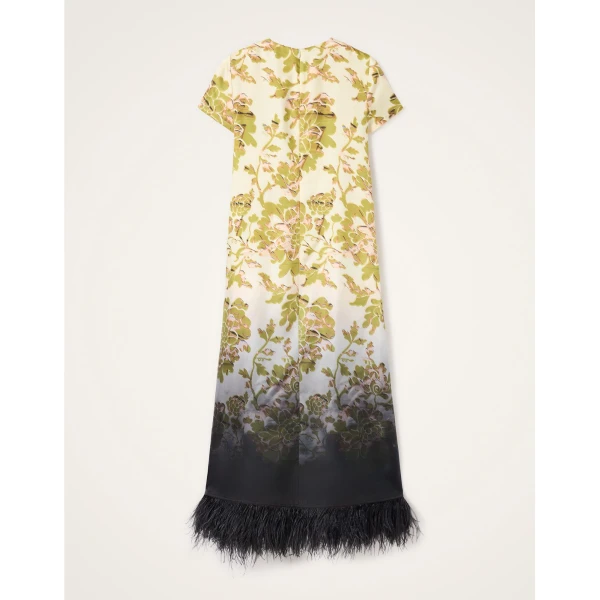 La DoubleJ Swing Dress Oasis Ombré Placée Green & Black in Silk Twill With Feathers - Dresses - Milanese Maximalist Fashion at Coveti