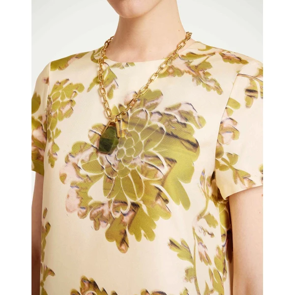 La DoubleJ Swing Dress Oasis Ombré Placée Green & Black in Silk Twill With Feathers - Dresses - Milanese Maximalist Fashion at Coveti