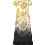 La DoubleJ Swing Dress Oasis Ombré Placée Green & Black in Silk Twill With Feathers - Dresses - Milanese Maximalist Fashion at Coveti