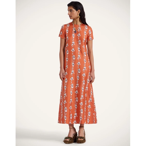 La DoubleJ Swing Dress Peonies Blue in Jacquard - Dresses - Milanese Maximalist Fashion at Coveti