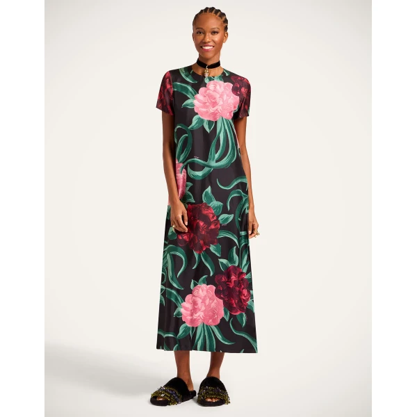 La DoubleJ Swing Dress Peony Black in Silk Twill - Dresses - Milanese Maximalist Fashion at Coveti