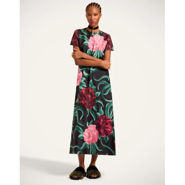 La DoubleJ Swing Dress Peony Black in Silk Twill - Dresses - Milanese Maximalist Fashion at Coveti