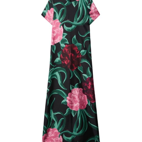 La DoubleJ Swing Dress Peony Black in Silk Twill - Dresses - Milanese Maximalist Fashion at Coveti