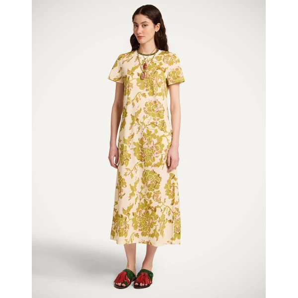 La DoubleJ Swing Dress Phoenix Placée Burgundy in Silk Twill - Dresses - Milanese Maximalist Fashion at Coveti