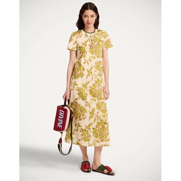 La DoubleJ Swing Dress Phoenix Placée Burgundy in Silk Twill - Dresses - Milanese Maximalist Fashion at Coveti