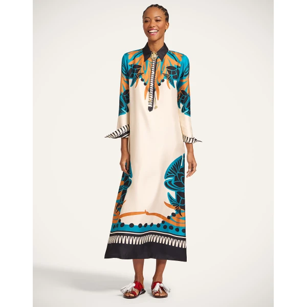 La DoubleJ Swing Dress Plaza Placée Ivory in Silk Twill - Dresses - Milanese Maximalist Fashion at Coveti