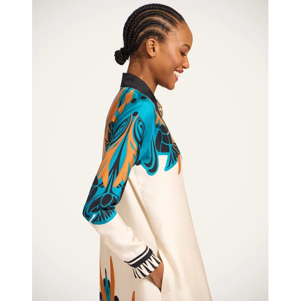 La DoubleJ Swing Dress Plaza Placée Ivory in Silk Twill - Dresses - Milanese Maximalist Fashion at Coveti