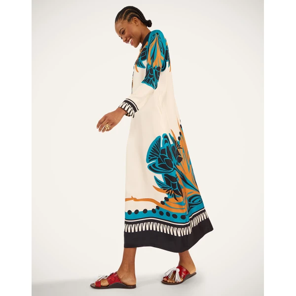 La DoubleJ Swing Dress Plaza Placée Ivory in Silk Twill - Dresses - Milanese Maximalist Fashion at Coveti