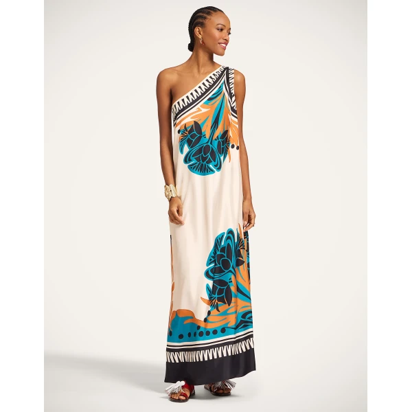 La DoubleJ Swing Dress Reef White in Silk Twill - Dresses - Milanese Maximalist Fashion at Coveti