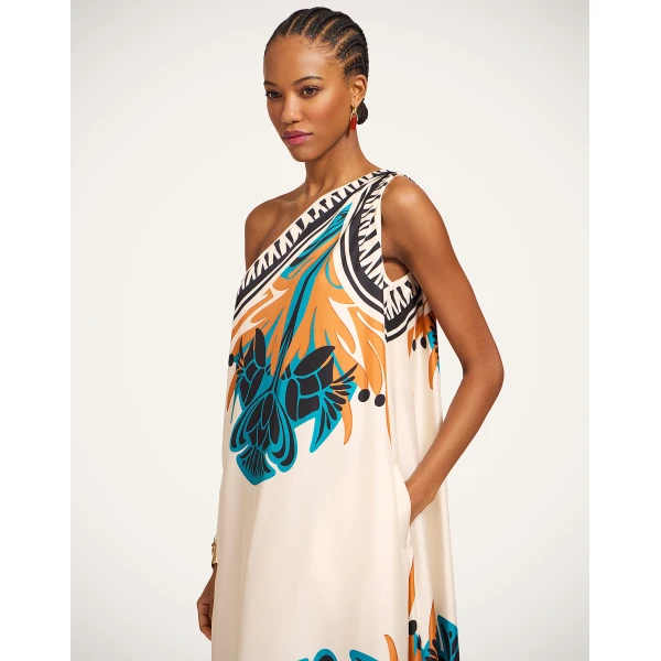 La DoubleJ Swing Dress Reef White in Silk Twill - Dresses - Milanese Maximalist Fashion at Coveti