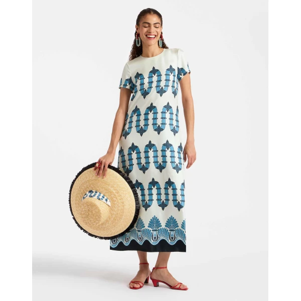 La DoubleJ Swing Dress Scirocco Placée Ivory in Silk Twill - Dresses - Milanese Maximalist Fashion at Coveti