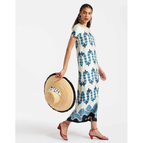La DoubleJ Swing Dress Scirocco Placée Ivory in Silk Twill - Dresses - Milanese Maximalist Fashion at Coveti