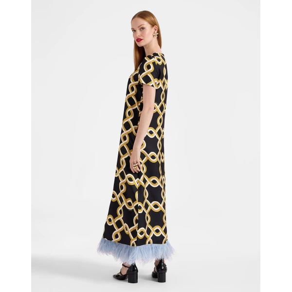 La DoubleJ Swing Dress Tackle Black in Silk Twill With Feathers - Dresses - Milanese Maximalist Fashion at Coveti