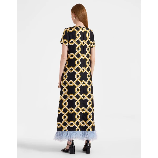 La DoubleJ Swing Dress Tackle Black in Silk Twill With Feathers - Dresses - Milanese Maximalist Fashion at Coveti