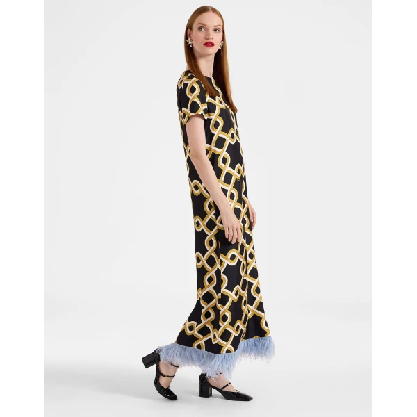 La DoubleJ Swing Dress Tackle Black in Silk Twill With Feathers - Dresses - Milanese Maximalist Fashion at Coveti