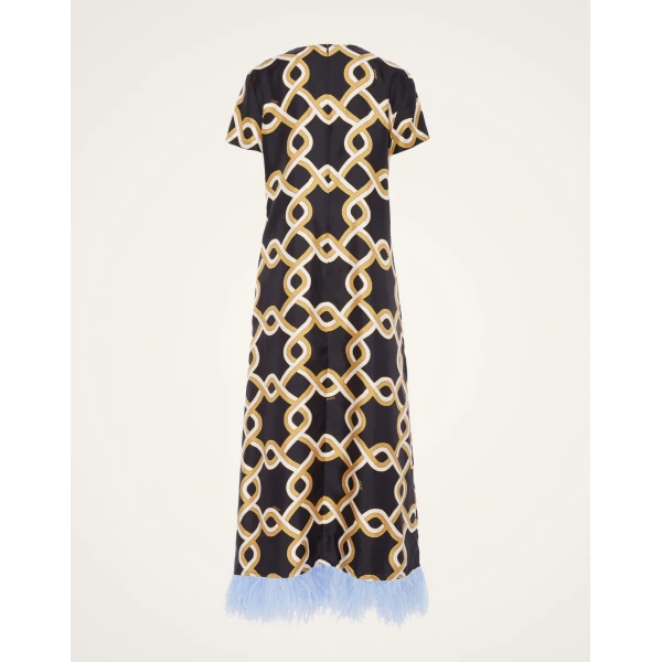 La DoubleJ Swing Dress Tackle Black in Silk Twill With Feathers - Dresses - Milanese Maximalist Fashion at Coveti