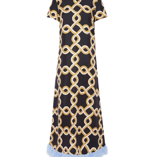 La DoubleJ Swing Dress Tackle Black in Silk Twill With Feathers - Dresses - Milanese Maximalist Fashion at Coveti