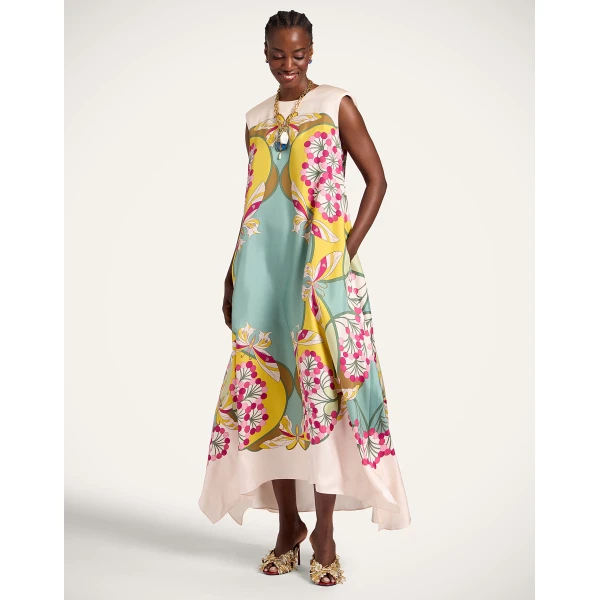 La DoubleJ Swing Dress Tangle Light Blue in Silk Twill - Dresses - Milanese Maximalist Fashion at Coveti