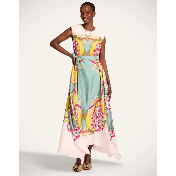 La DoubleJ Swing Dress Tangle Light Blue in Silk Twill - Dresses - Milanese Maximalist Fashion at Coveti