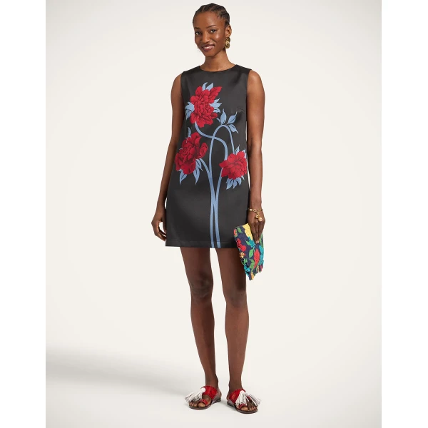 La DoubleJ Swing Dress Tulip Placée Green in Silk Twill with Feathers - Dresses - Milanese Maximalist Fashion at Coveti