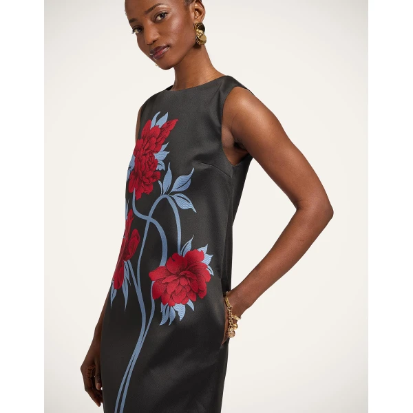 La DoubleJ Swing Dress Tulip Placée Green in Silk Twill with Feathers - Dresses - Milanese Maximalist Fashion at Coveti