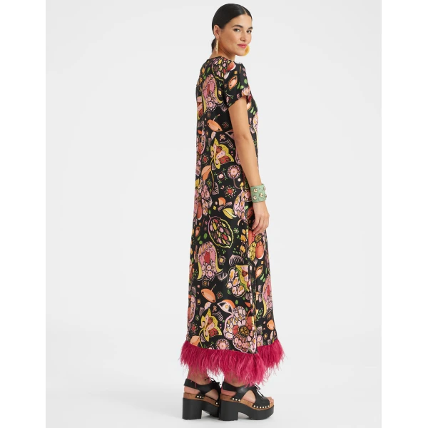 La DoubleJ Swing Dress (With Feathers) Eden in Twill Silk - Dresses - Milanese Maximalist Fashion at Coveti