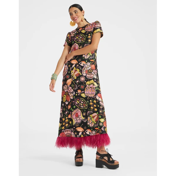 La DoubleJ Swing Dress (With Feathers) Eden in Twill Silk - Dresses - Milanese Maximalist Fashion at Coveti