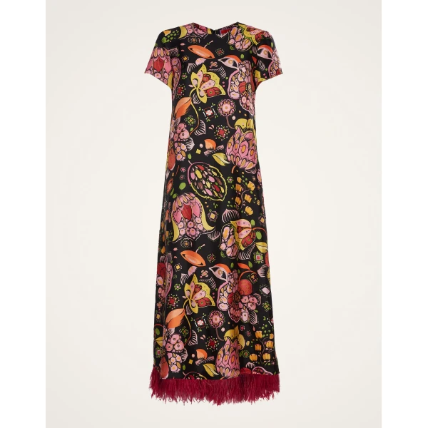La DoubleJ Swing Dress (With Feathers) Eden in Twill Silk - Dresses - Milanese Maximalist Fashion at Coveti