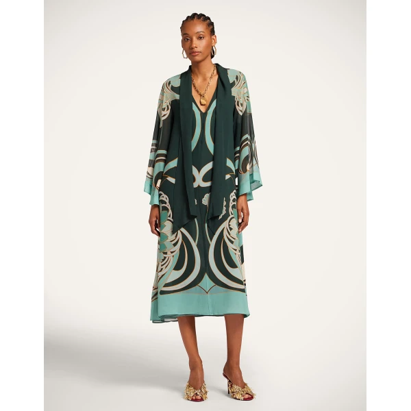 La DoubleJ Swing Dress (With Feathers) Winter Jasmine in Twill Silk - Dresses - Milanese Maximalist Fashion at Coveti