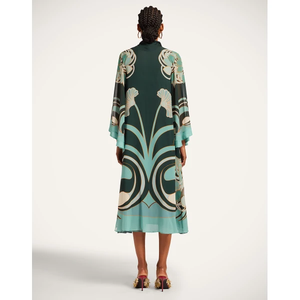La DoubleJ Swing Dress (With Feathers) Winter Jasmine in Twill Silk - Dresses - Milanese Maximalist Fashion at Coveti