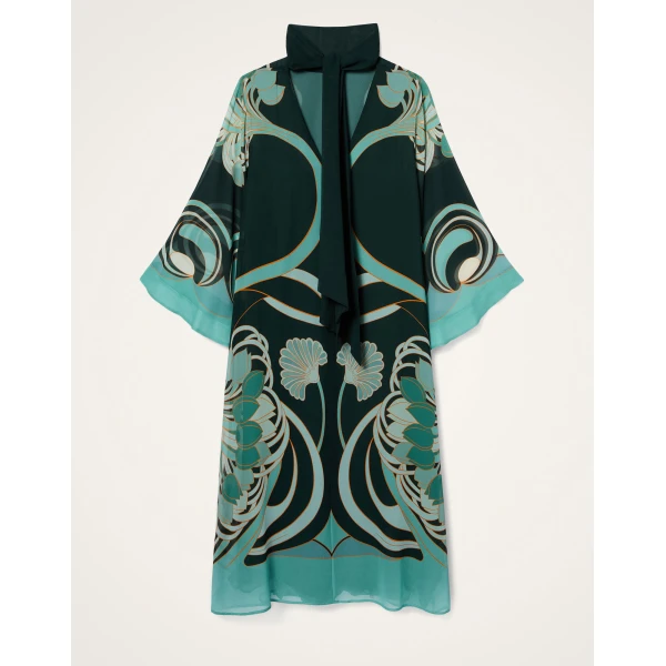 La DoubleJ Swing Dress (With Feathers) Winter Jasmine in Twill Silk - Dresses - Milanese Maximalist Fashion at Coveti