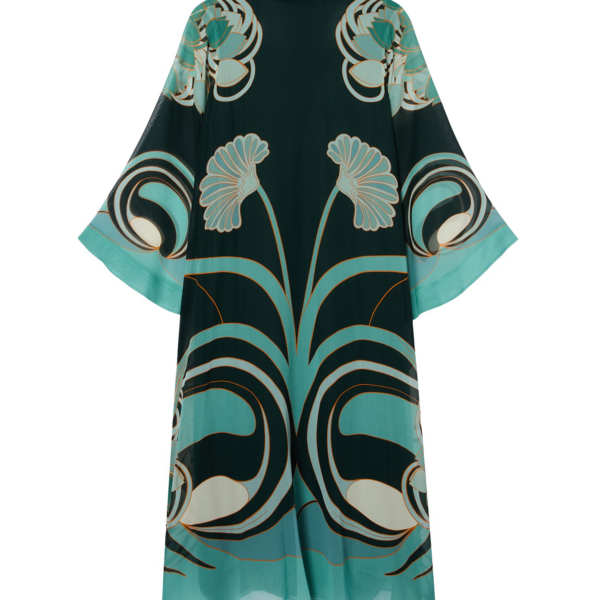 La DoubleJ Swing Dress (With Feathers) Winter Jasmine in Twill Silk - Dresses - Milanese Maximalist Fashion at Coveti