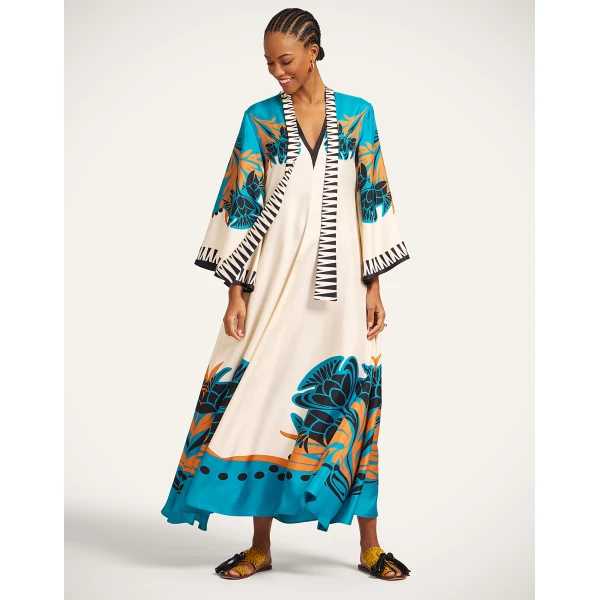 La DoubleJ Swing Dress Woodland Placée Burgundy in Silk Twill - Dresses - Milanese Maximalist Fashion at Coveti