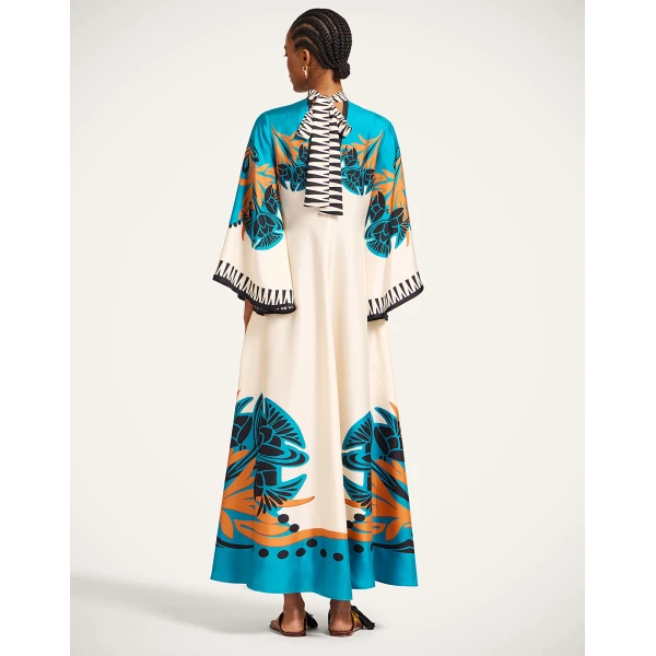 La DoubleJ Swing Dress Woodland Placée Burgundy in Silk Twill - Dresses - Milanese Maximalist Fashion at Coveti