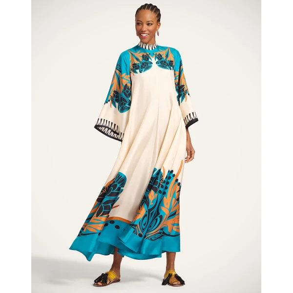 La DoubleJ Swing Dress Woodland Placée Burgundy in Silk Twill - Dresses - Milanese Maximalist Fashion at Coveti