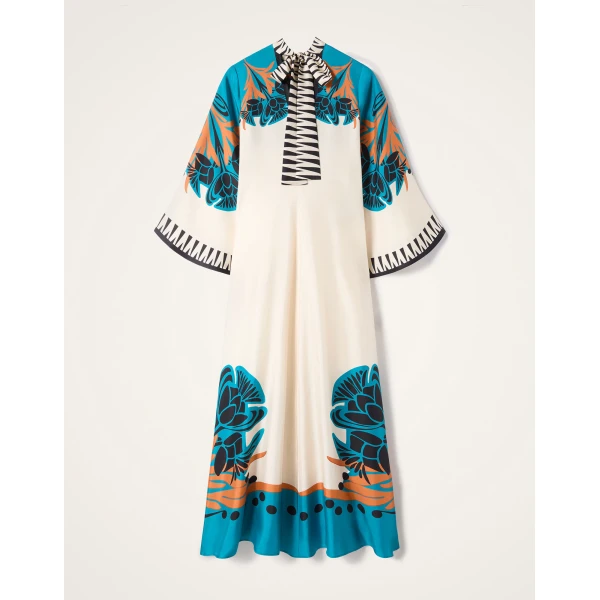 La DoubleJ Swing Dress Woodland Placée Burgundy in Silk Twill - Dresses - Milanese Maximalist Fashion at Coveti
