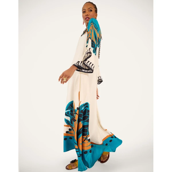 La DoubleJ Swing Dress Woodland Placée Burgundy in Silk Twill - Dresses - Milanese Maximalist Fashion at Coveti