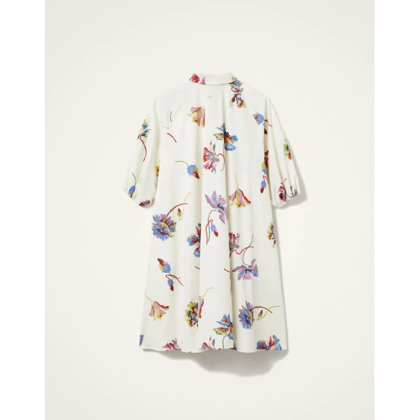 La DoubleJ Swing Dress Zooflora Placée Light Blue in Silk Twill With Feathers - Dresses - Milanese Maximalist Fashion at Coveti