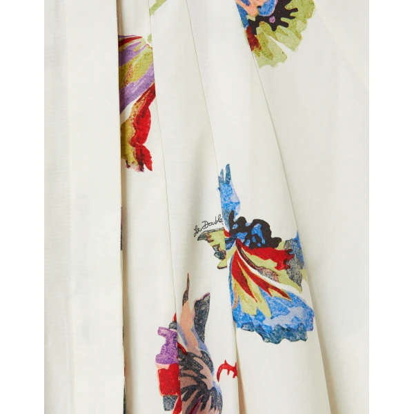 La DoubleJ Swing Dress Zooflora Placée Light Blue in Silk Twill With Feathers - Dresses - Milanese Maximalist Fashion at Coveti