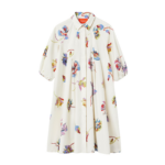 La DoubleJ Swing Dress Zooflora Placée Light Blue in Silk Twill With Feathers - Dresses - Milanese Maximalist Fashion at Coveti