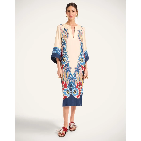 La DoubleJ The Kaftan Lemuria Placée Blue in Silk Twill -  - Milanese Maximalist Fashion at Coveti